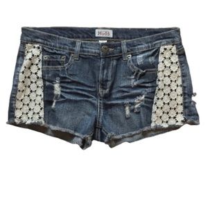 Mudd Jean Shorts Lace Detail Mid Rise Distressed Raw Hem 11